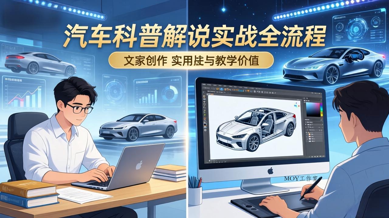 抖音汽车科普解说实战：文案+动画+画面处理+去水印全流程，打造专业汽车科普视频-墨昀爱搬砖