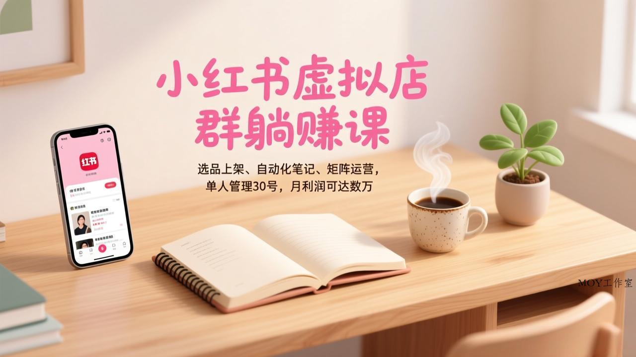 小红书虚拟店群躺赚课，选品上架、自动化笔记、矩阵运营，单人管理30号，月利润可达数万-墨昀爱搬砖