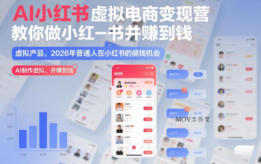 AI小红书虚拟电商变现营，教你做小红书并賺到钱，虚拟产品，2026年普通人在小红书的搞钱机会(更新中)-墨昀爱搬砖