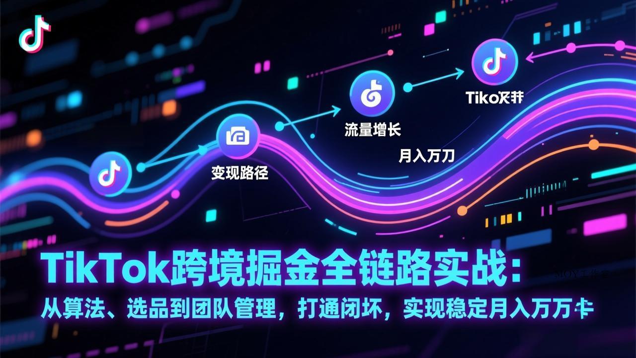 TikTok跨境掘金全链路实战：从算法、选品到团队管理，打通闭环，实现稳定月入万刀-墨昀爱搬砖