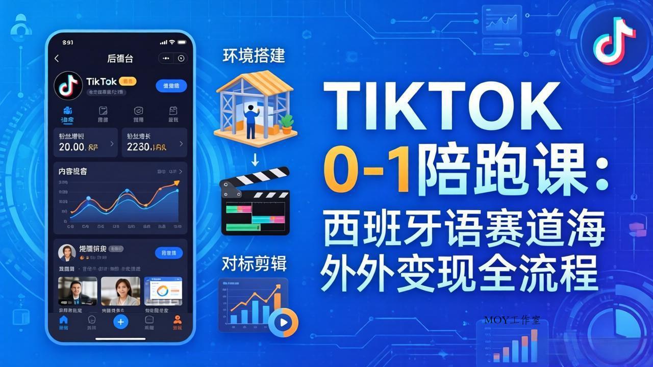 TIKTOK 0-1 陪跑课：从环境搭建到刷对标剪辑，西班牙语赛道海外变现全流程-墨昀爱搬砖