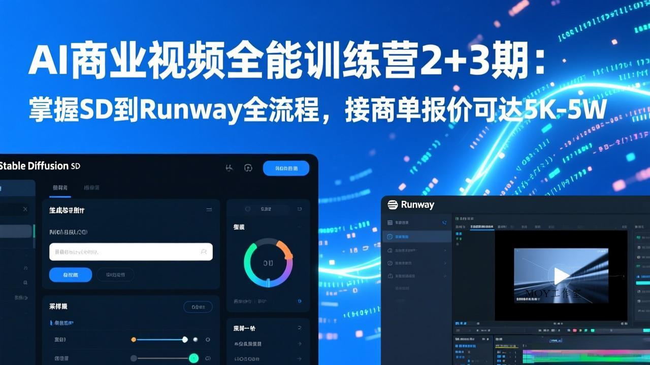 AI商业视频全能训练营2+3期：掌握SD到Runway全流程，接商单报价可达5K-5W-墨昀爱搬砖