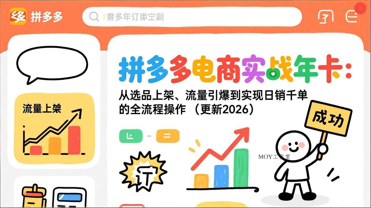 拼多多电商实战年卡：从选品上架、流量引爆到实现日销千单的全流程操作(更新2026-墨昀爱搬砖