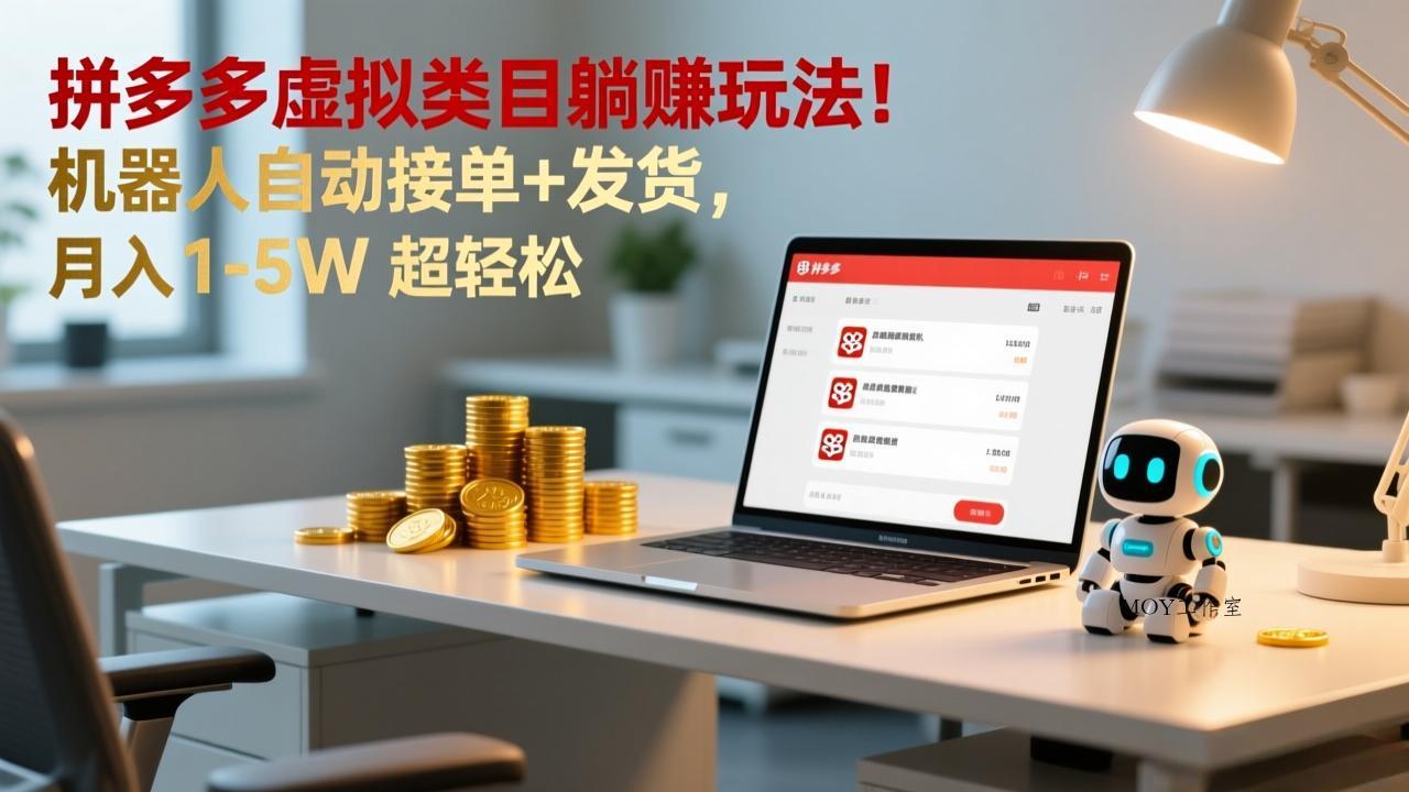 多多虚拟类目躺赚玩法！机器人自动接单+发货，月入 1-5W 超轻松-墨昀爱搬砖