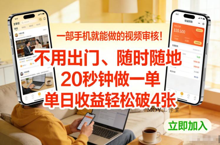 一部手机就能做的视频审核！不用出门，随时随地，20秒钟做一单，单日收益轻松破4张【揭秘】-墨昀爱搬砖