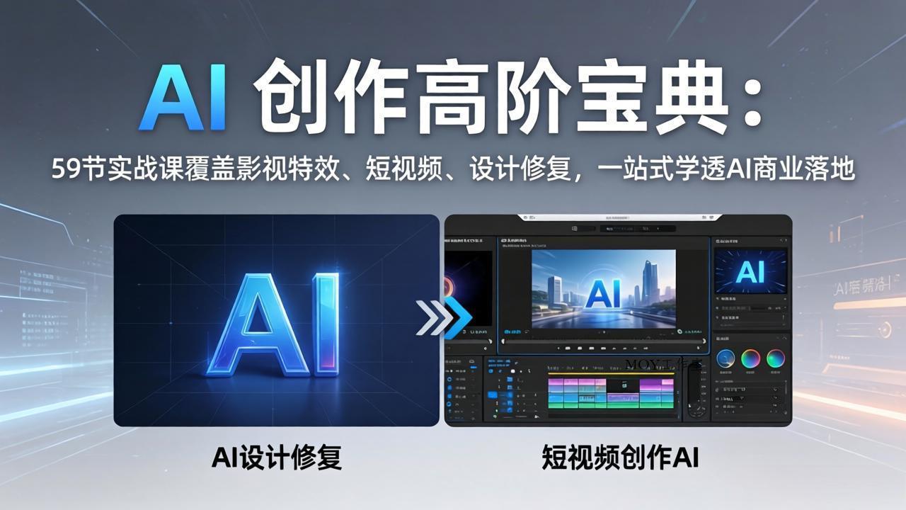 AI 创作高阶宝典：59节实战课覆盖影视特效、短视频、设计修复，一站式学透AI商业落地-墨昀爱搬砖