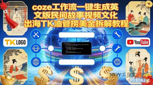 Coze扣子工作流一键生成英文版民间故事视频，文化出海TK油管捞美金拆解教程-墨昀爱搬砖