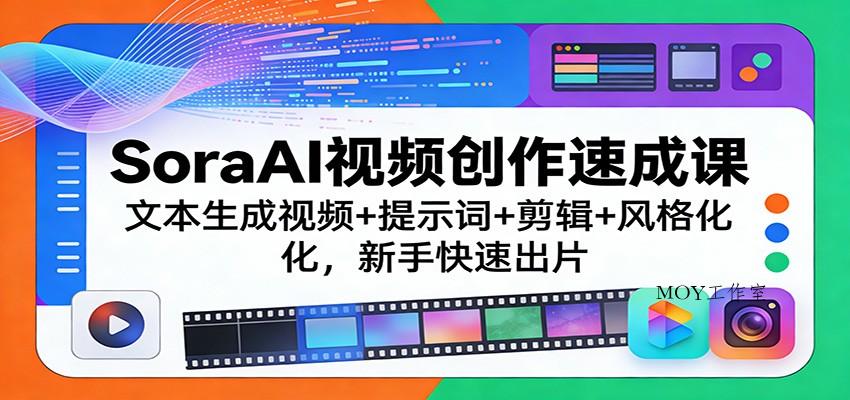 SoraAI视频创作速成课：文本生成视频+提示词+剪辑+风格化，新手快速出片-墨昀爱搬砖