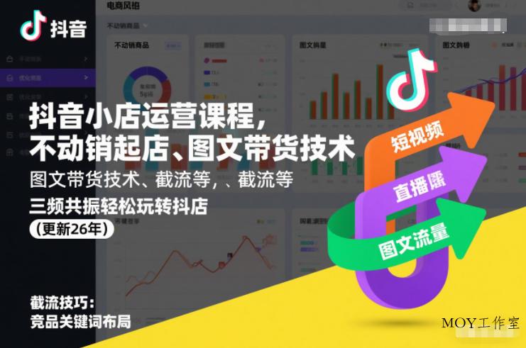 抖音小店运营课程，不动销起店、图文带货技术、截流等，三频共振轻松玩转抖店(更新26年)-墨昀爱搬砖