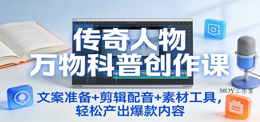 传奇人物万物科普创作课：文案准备+剪辑配音+素材工具，轻松产出爆款内容-墨昀爱搬砖