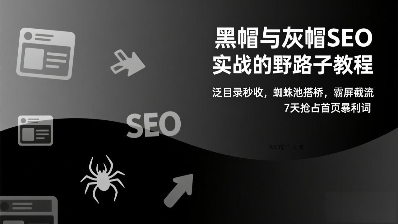 黑帽与灰帽SEO实战的野路子教程：泛目录秒收，蜘蛛池搭桥，霸屏截流，7天抢占首页暴利词-墨昀爱搬砖