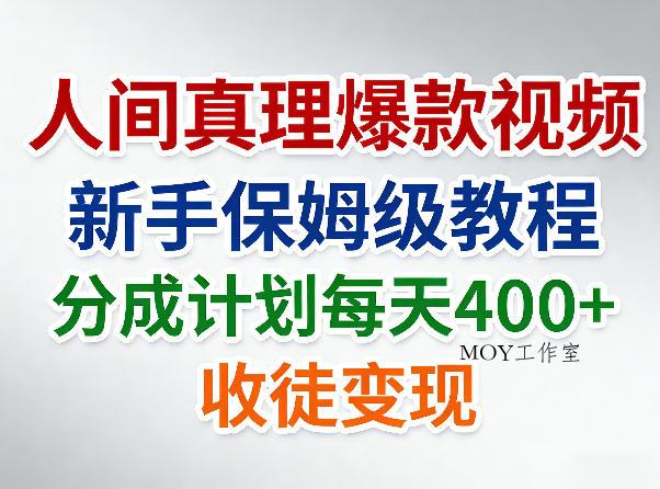 人间真理爆款视频，新手保姆级教程，分成计划每天4张+收徒变现-墨昀爱搬砖