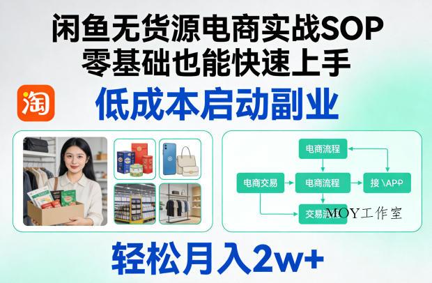 闲鱼无货源电商实战SOP，零基础也能快速上手，低成本启动副业，轻松月入2w+-墨昀爱搬砖