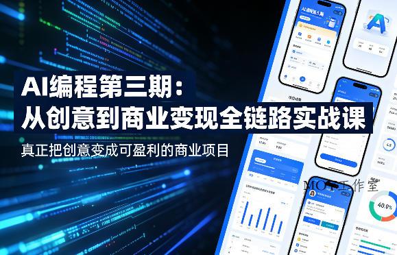 AI编程第三期，从创意到商业变现的全链路实战课，真正把创意变成可盈利的商业项目-墨昀爱搬砖