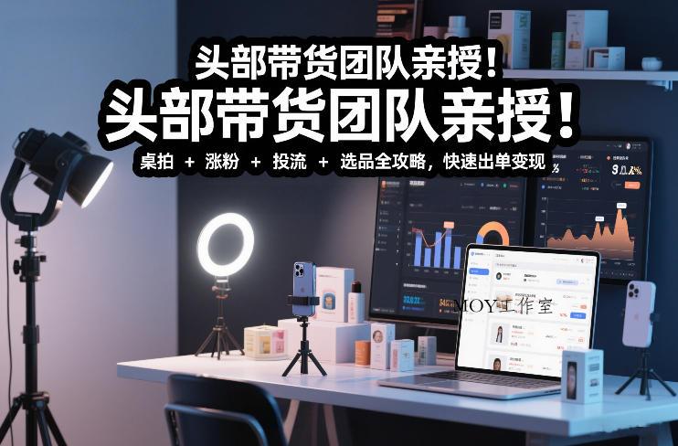 头部带货团队亲授！专业短视频实拍带货课：桌拍+涨粉+投流+选品全攻略，快速出单变现，月入2w+-墨昀爱搬砖