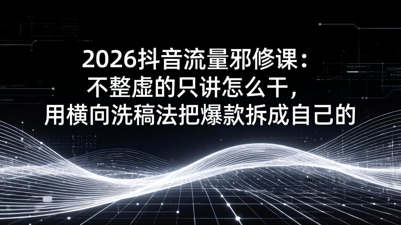 2026抖音流量邪修课：不整虚的只讲怎么干，用横向洗稿法把爆款拆成自己的-墨昀爱搬砖