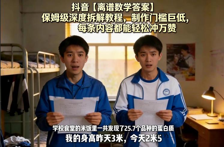 抖音【离谱数学答案】保姆级深度拆解教程，制作门槛巨低，每条内容都能轻松冲万赞，附详细步骤-墨昀爱搬砖