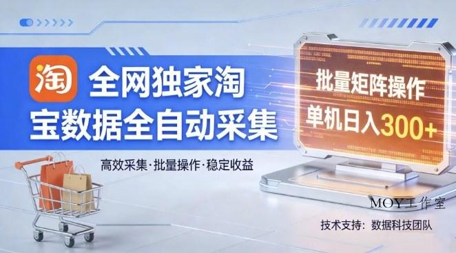 全网独家，淘宝数据全自动采集项目，批量可矩阵，单机轻松日入300【揭秘】-墨昀爱搬砖