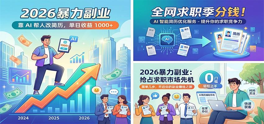 2026暴力副业：靠AI帮人改简历，单日收益1000+，全网求职季分钱-墨昀爱搬砖