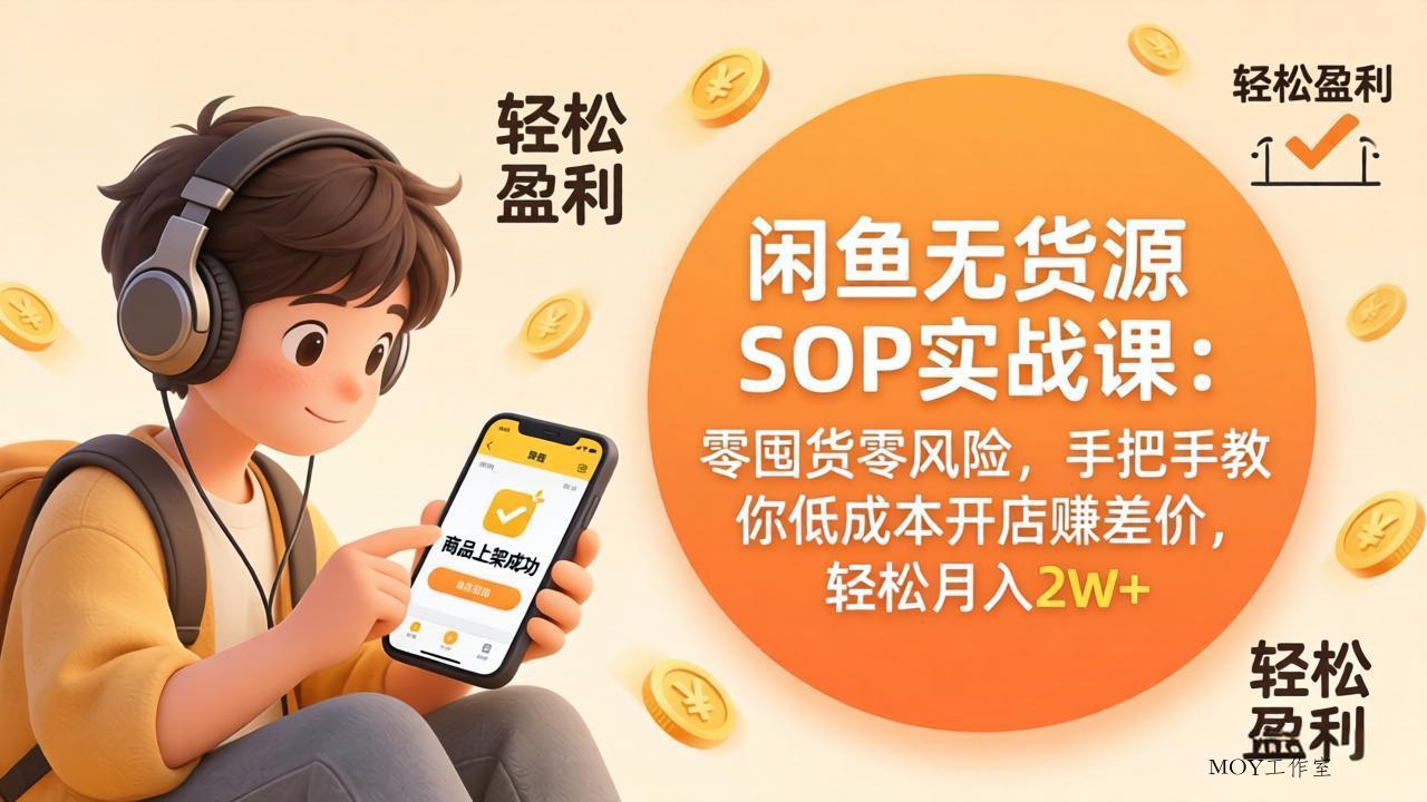 闲鱼无货源SOP实战课：零囤货零风险，手把手教你低成本开店赚差价，轻松月入2w+-墨昀爱搬砖