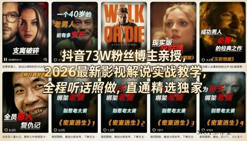 抖音73W粉丝博主亲授，2026最新影视解说实战教学，全程听话照做，直通精选独家-墨昀爱搬砖