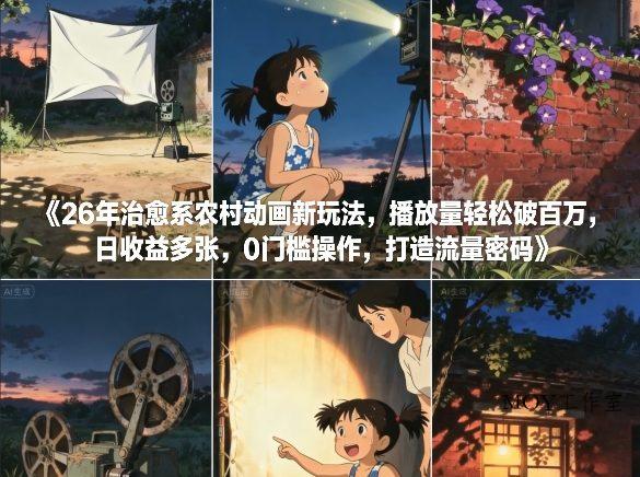 26年治愈系农村动画新玩法，播放量轻松破百万，日收益多张，0门槛操作，打造流量密码-墨昀爱搬砖